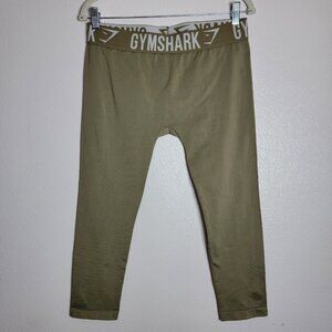 Gymshark Green Seamless Leggings Size‎ Large Crop Logo Waistband